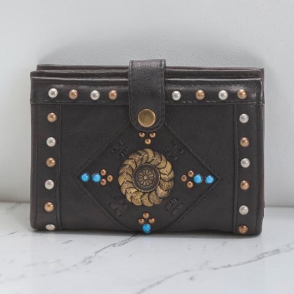 NWT Leather Western Wallet Black Cowboy Boho Clutch Handcrafted Latico